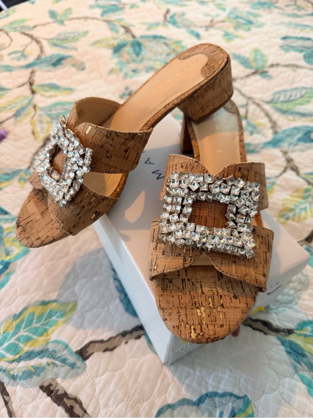 Alex Marie Cork Sandals with Crystal Buckle